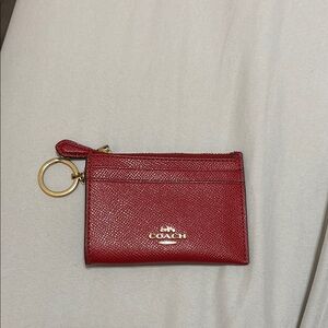 Coach Red Leather Key Pouch Mini Skinny Id Case